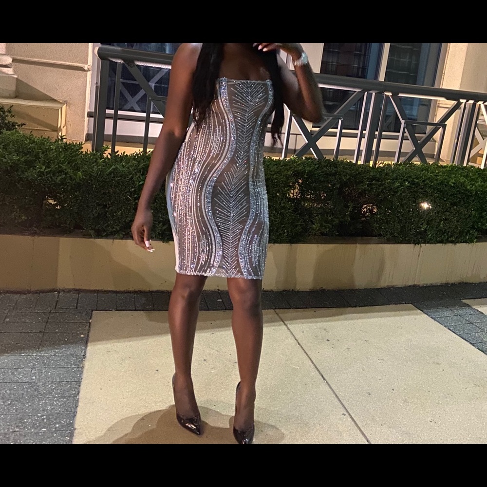 Custom silver sequin tube dress